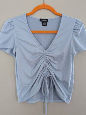 SoHo Light Blue Ruched Drawstring Short Sleeve Crop Top Juniors Size Medium
